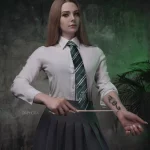 Slytherin student from Hogwarts Legacy stripped down to her underwear (sexy cosplHogwarts Legacy → photo 9